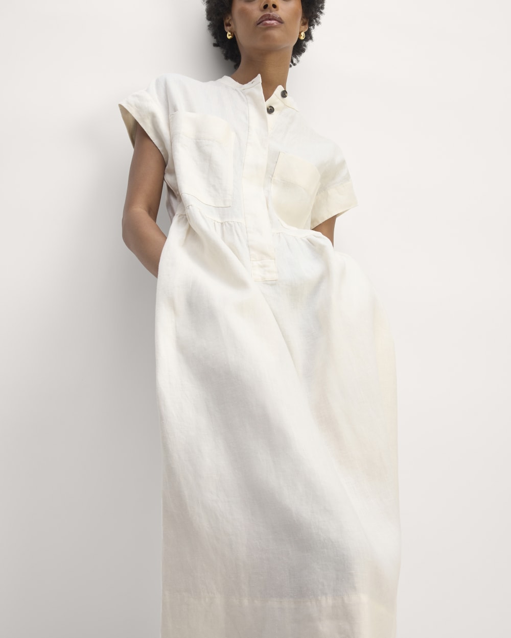 The Craft Dress in Linen in Bone — detail view