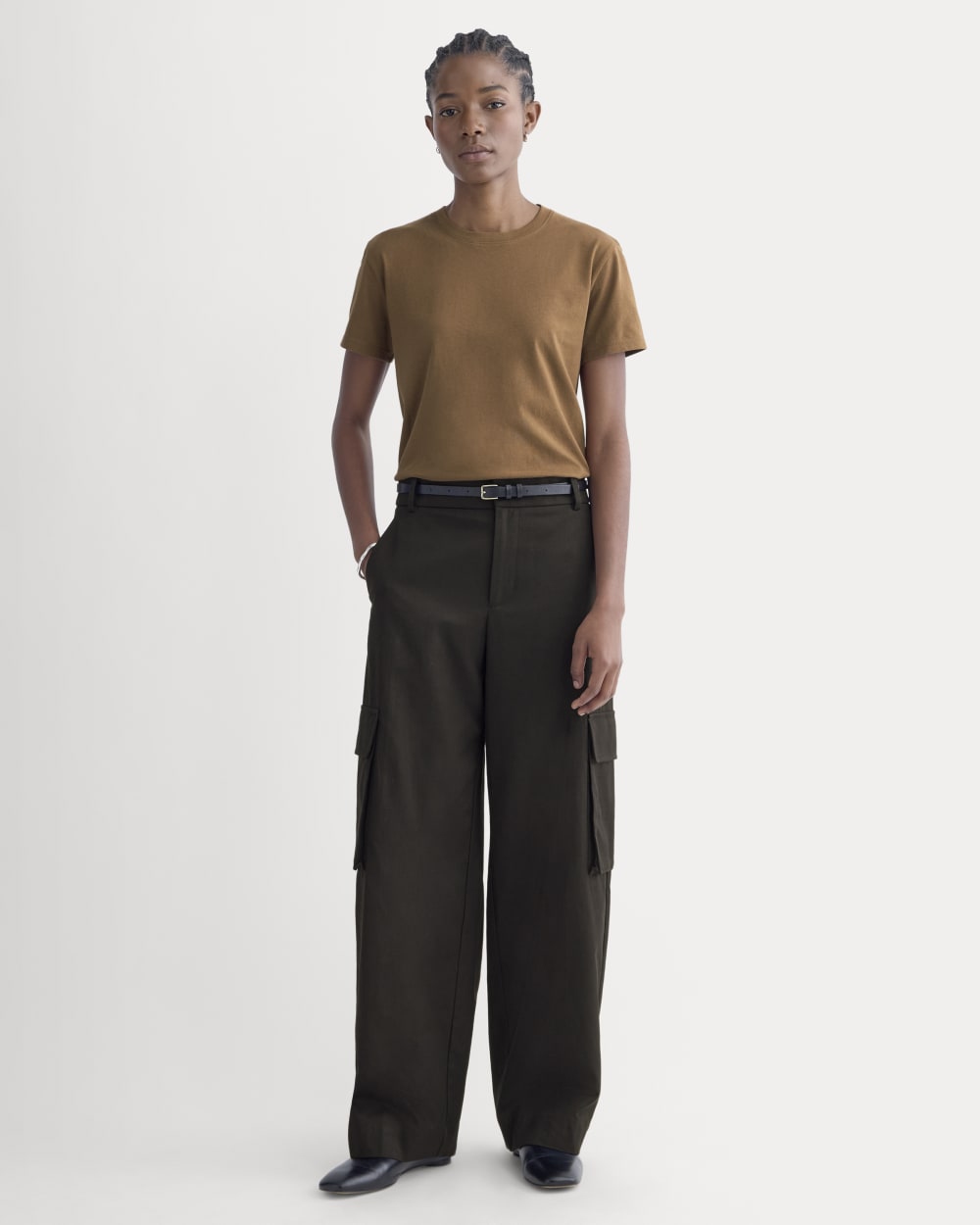 The Box-Cut Tee in Essential Cotton in Toffee — detail view