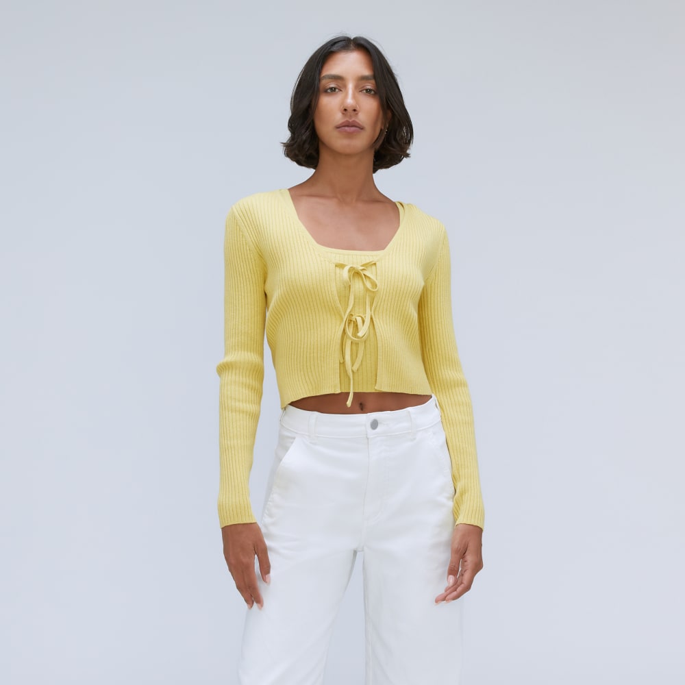 The Cotton-Merino Front-Tie Top in Dandelion — front view