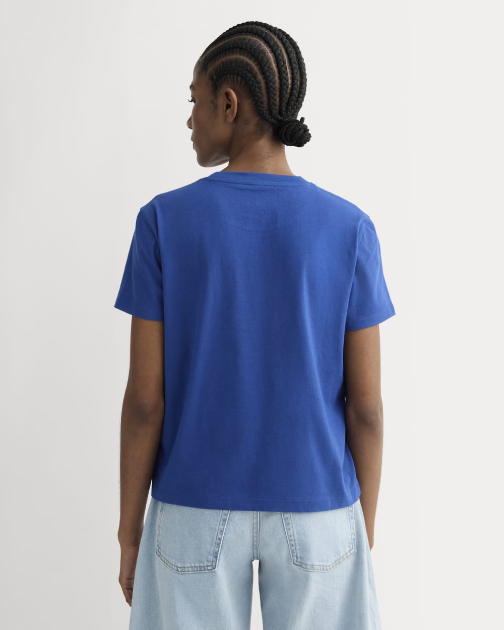 The Box-Cut Tee in Essential Cotton in Bright Cobalt — detail view