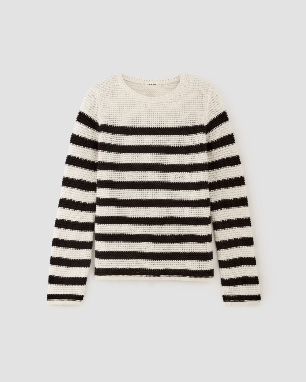 The Organic Cotton Open-Stitch Crew in Black / Bone — alternate view
