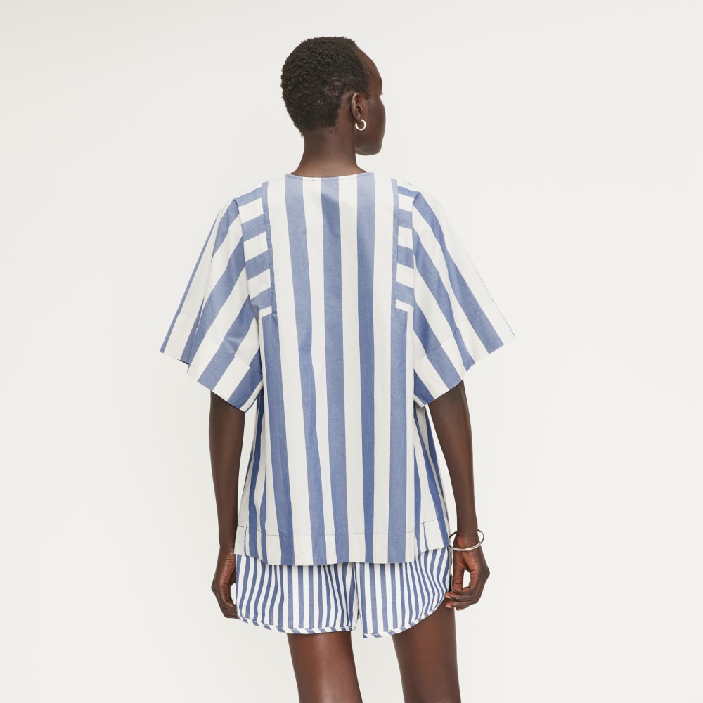 The Poplin Tunic in Mazarine Blue / Bone — detail view