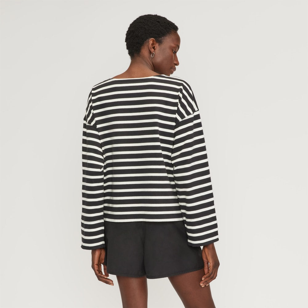 The Premium Weight Oversized Pocket Tee in Black / Canvas Tan — detail view