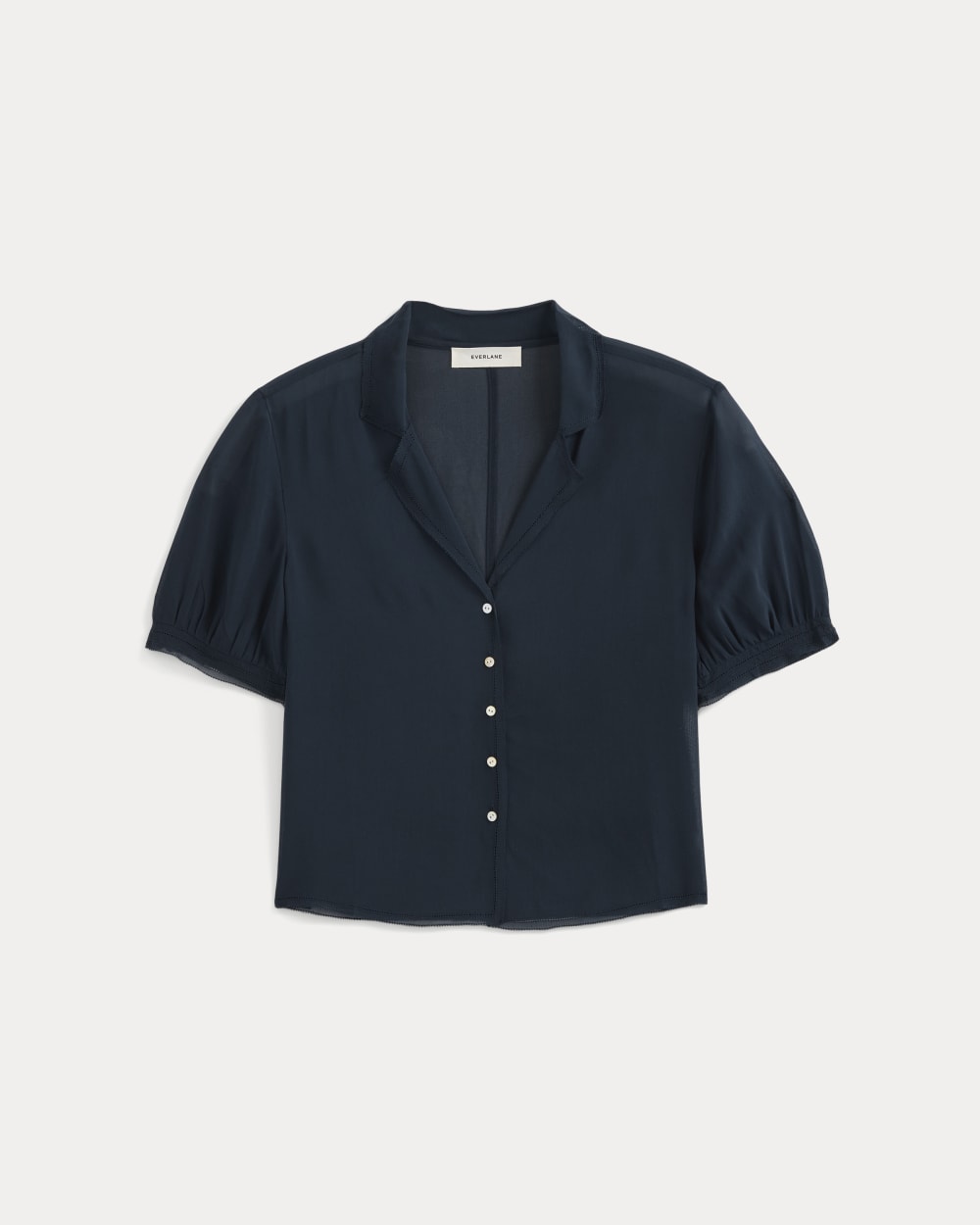 Notch Collar Shirt in Silk Georgette in Navy — alternate view