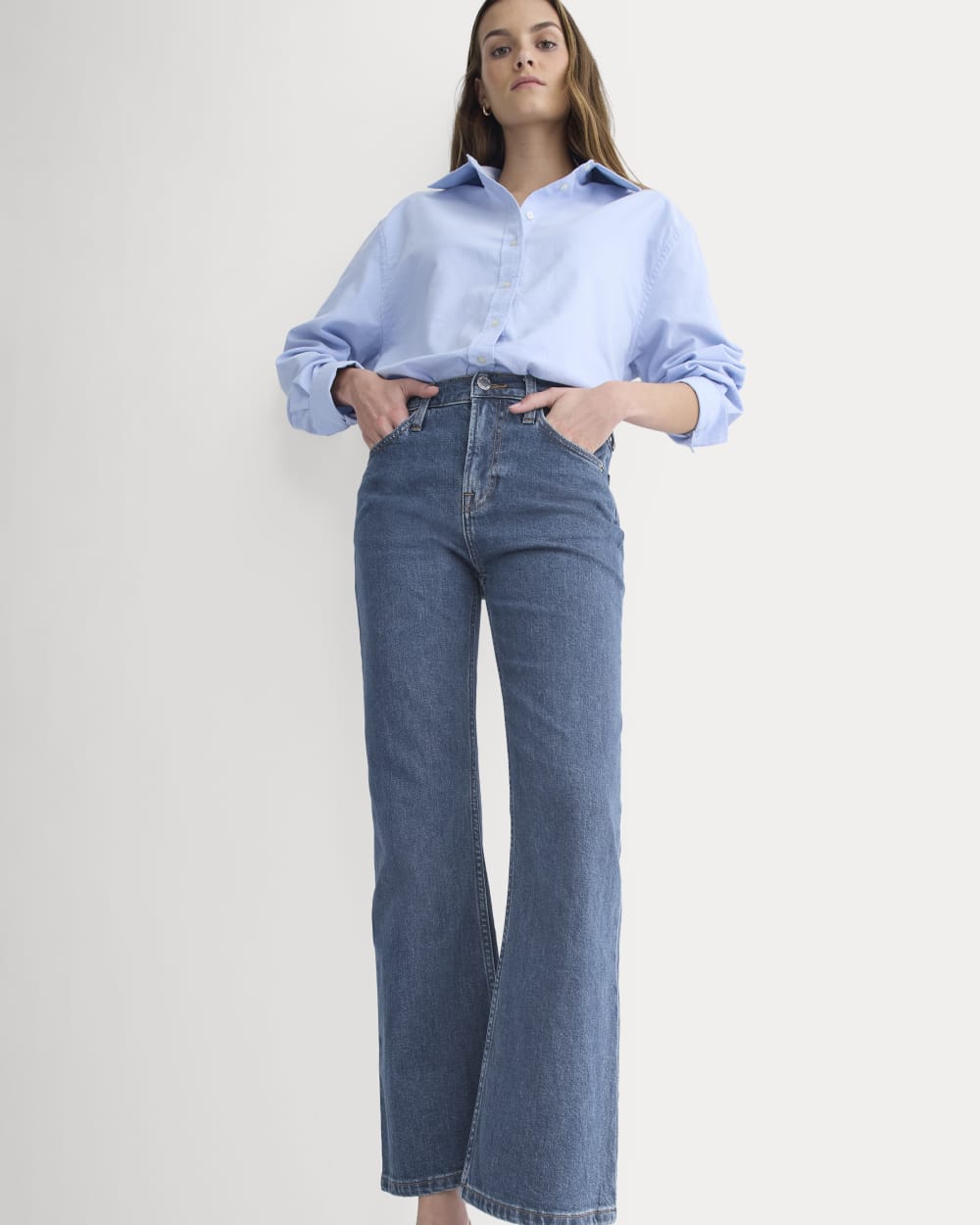 High-Rise Kick Flare Jean in Ocean — detail view