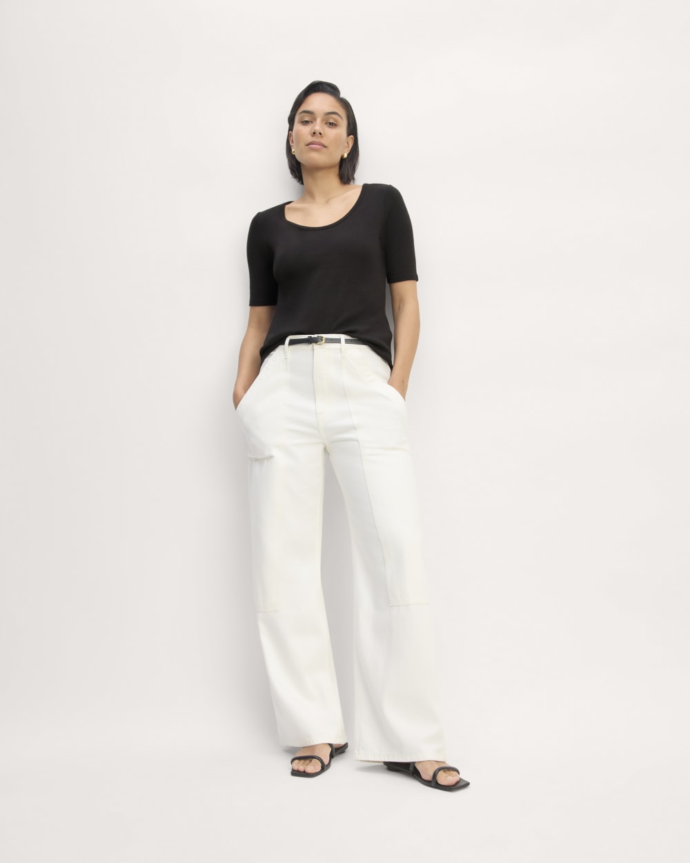 The Vintage Rib Scoop-Neck Top in Black — detail view