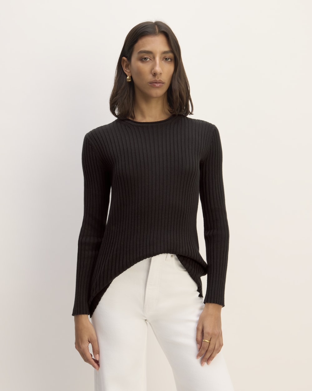 The Cotton Rib Crew in Black — front view