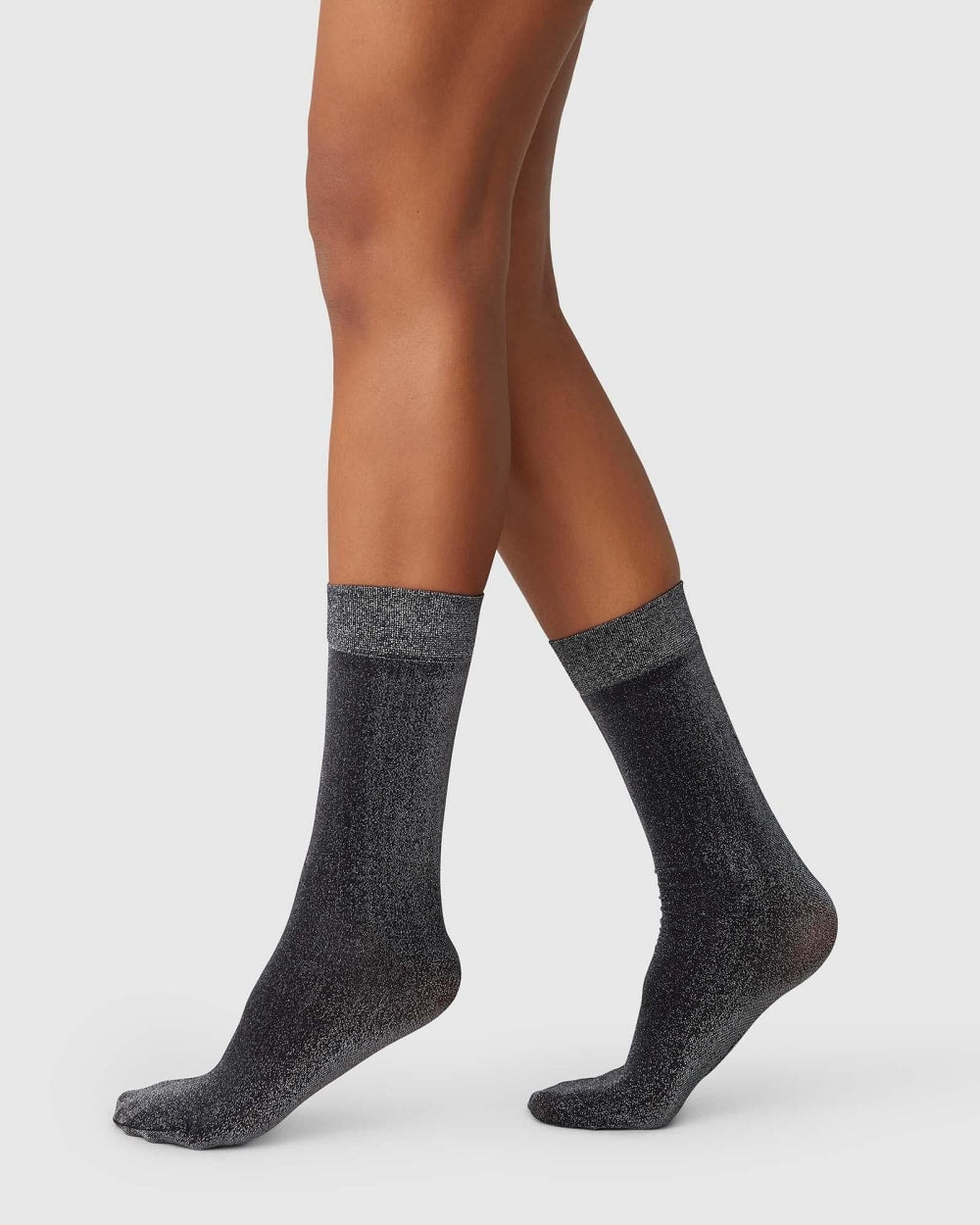 Ines Shimmery Socks in Black — front view