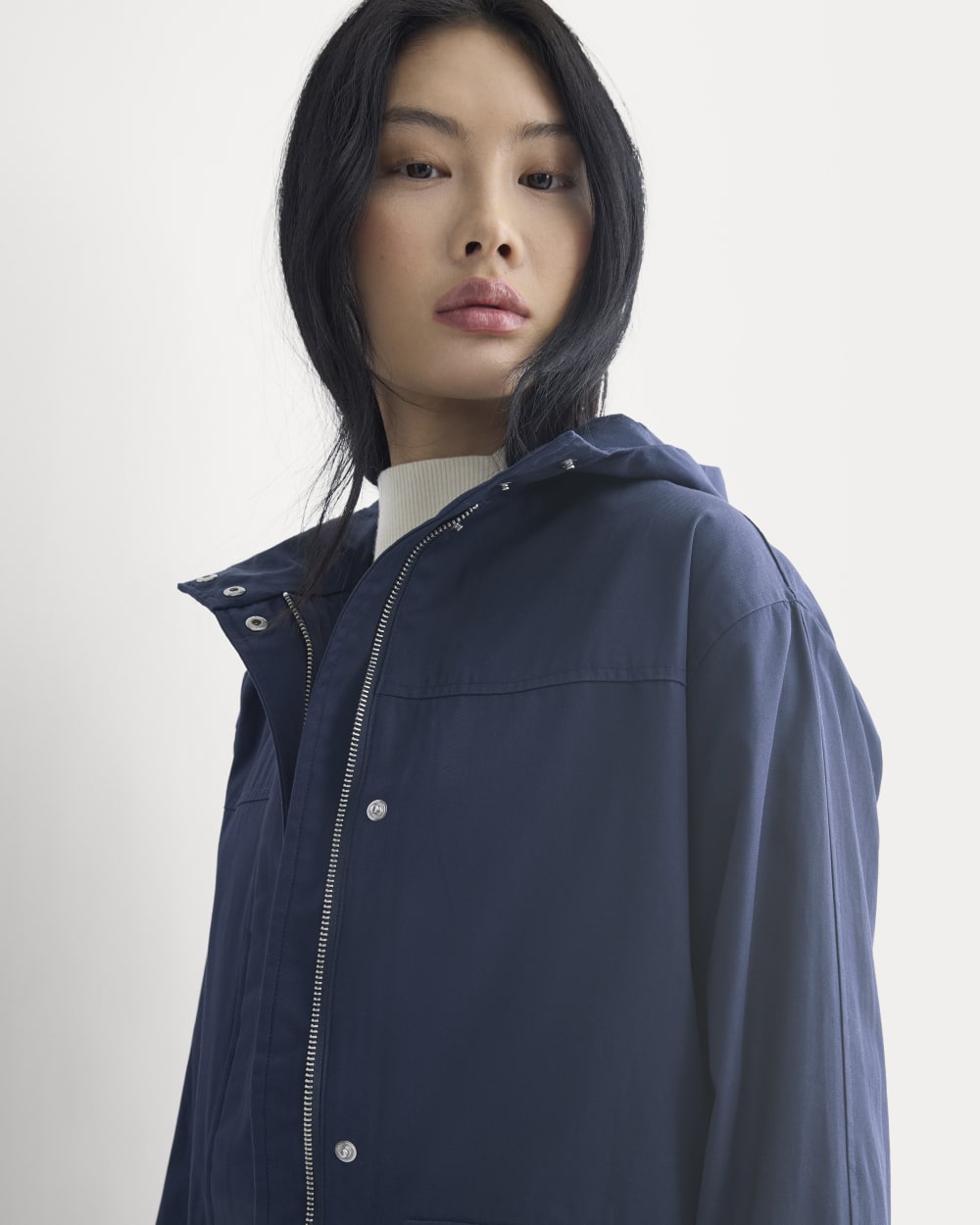 Hooded Field Jacket in Navy — detail view