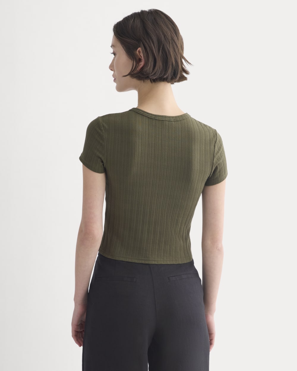 Cropped Crew in Pointelle in Olive Night — detail view
