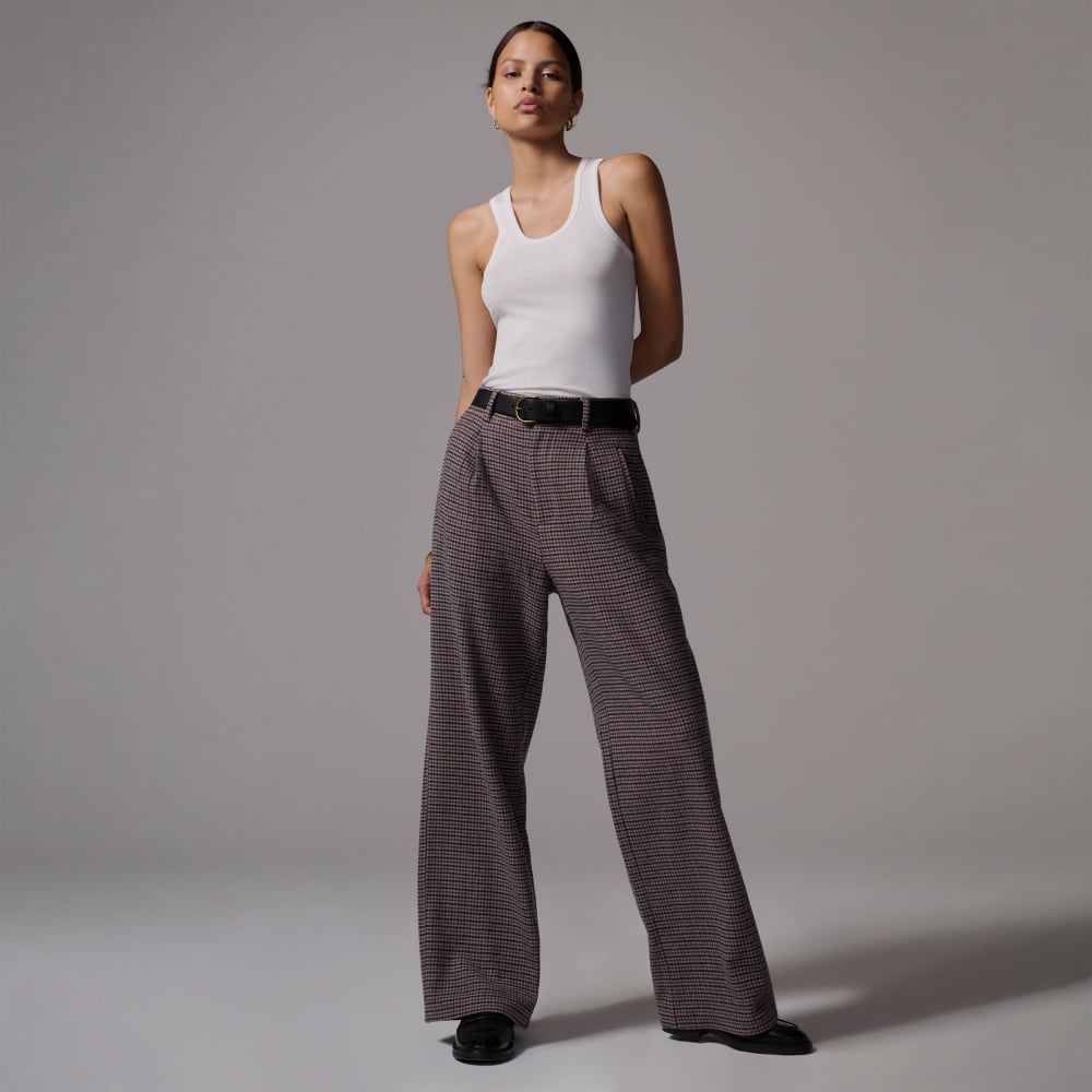 The ReWool® Way-High Drape Pant in Blue / Brown Houndstooth — detail view