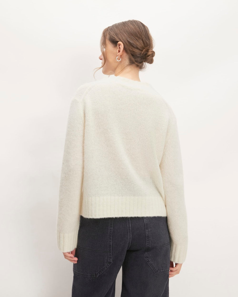 The Alpaca Cropped Crewneck Sweater in Snow — detail view