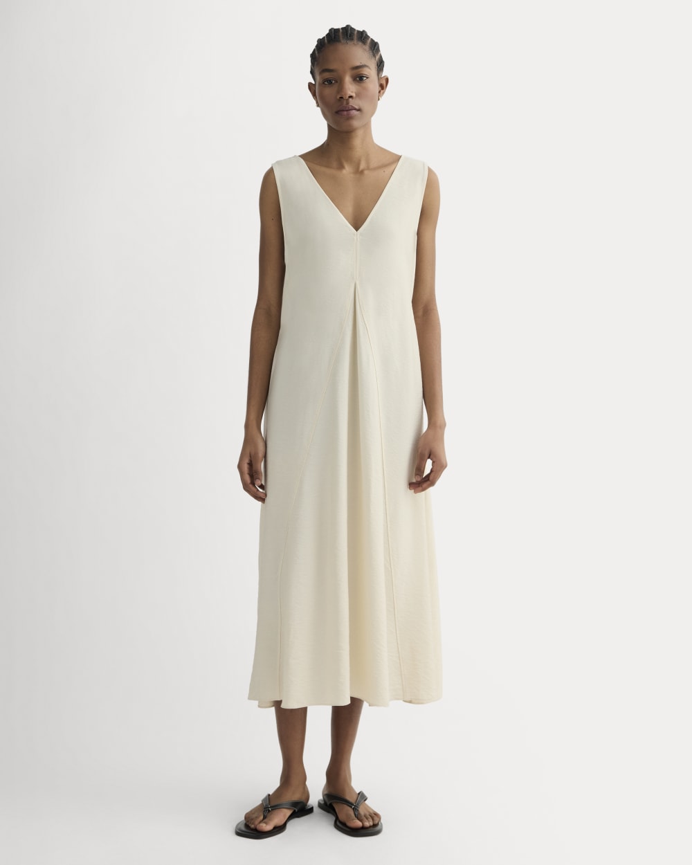 The V-Neck Dress in SoftLuxe in Sandshell — front view
