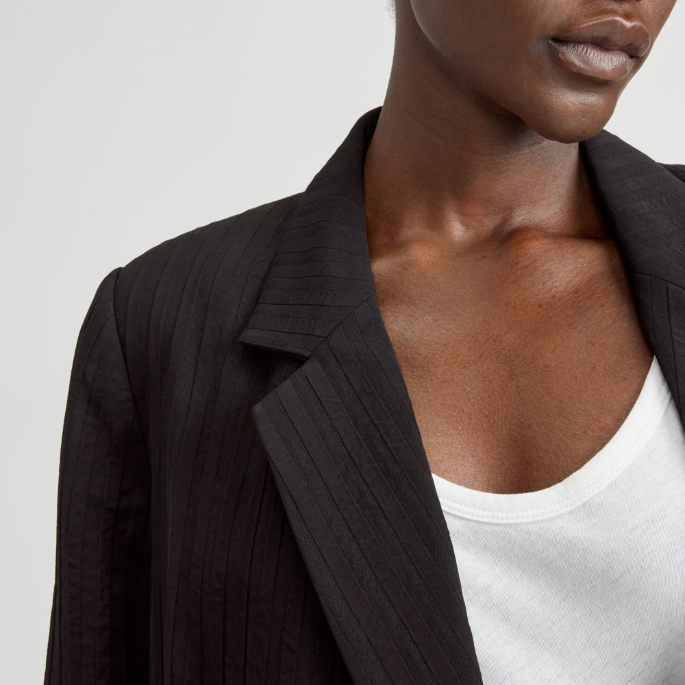 The Drapey City Stripe Blazer in Black — detail view