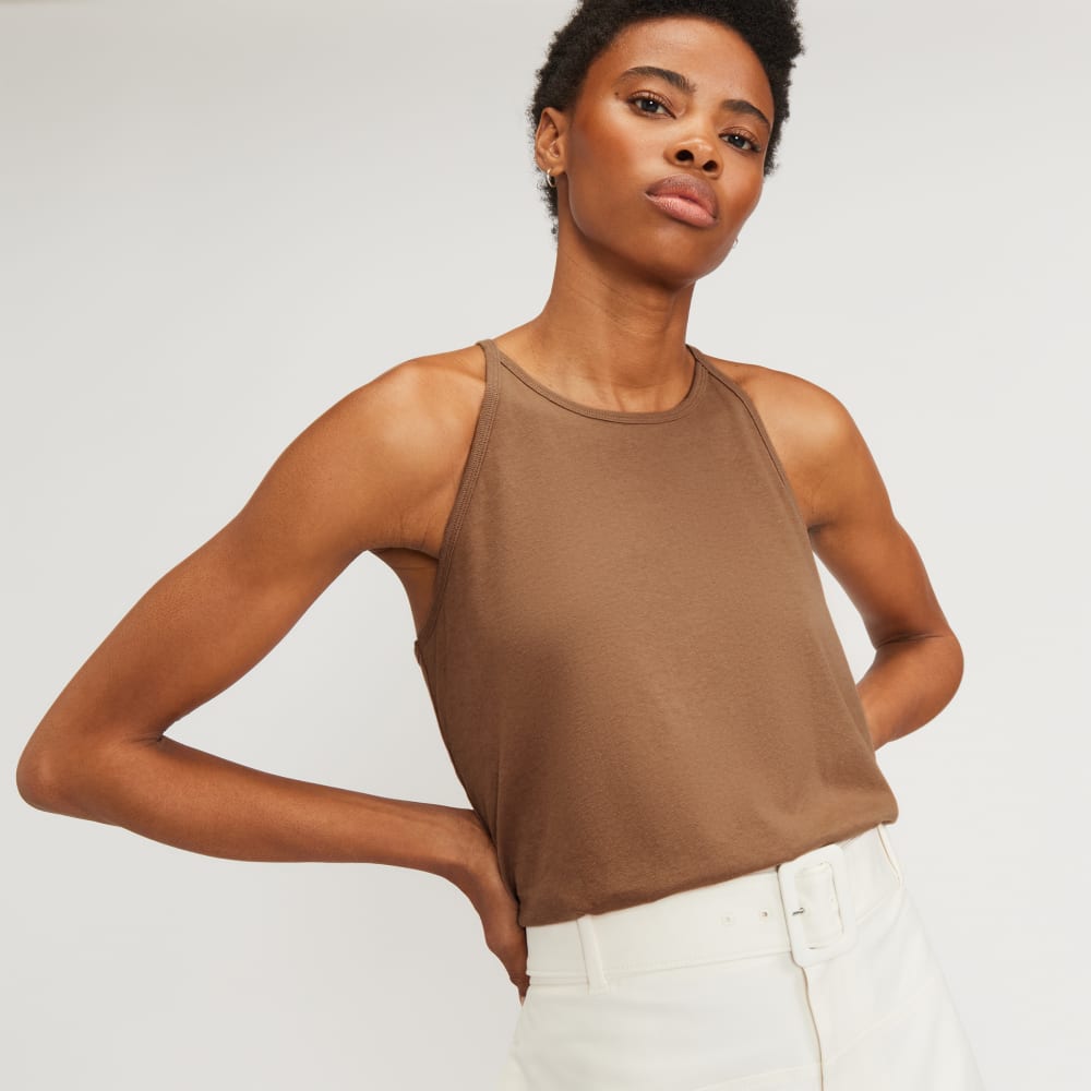 The Hemp Cutaway Tank in Carob Brown — detail view