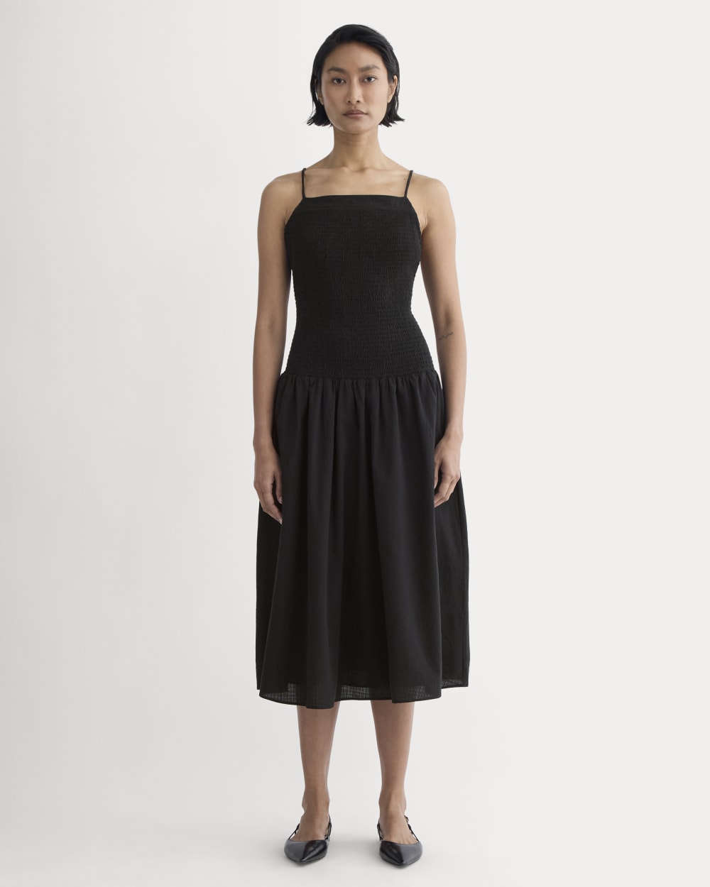 The Gauze Open-Back Dress in Black — front view