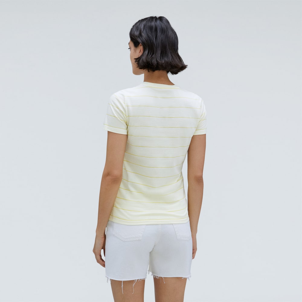 The Organic Cotton Crew Tee in Pastel Yellow / White — detail view