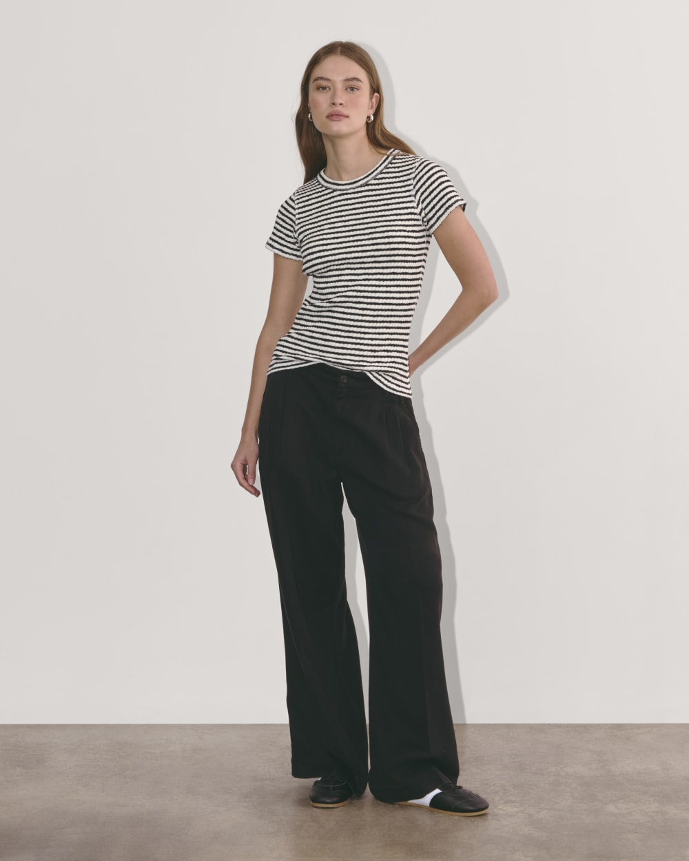 The Cozy Rib Tee in Black / Bone — detail view