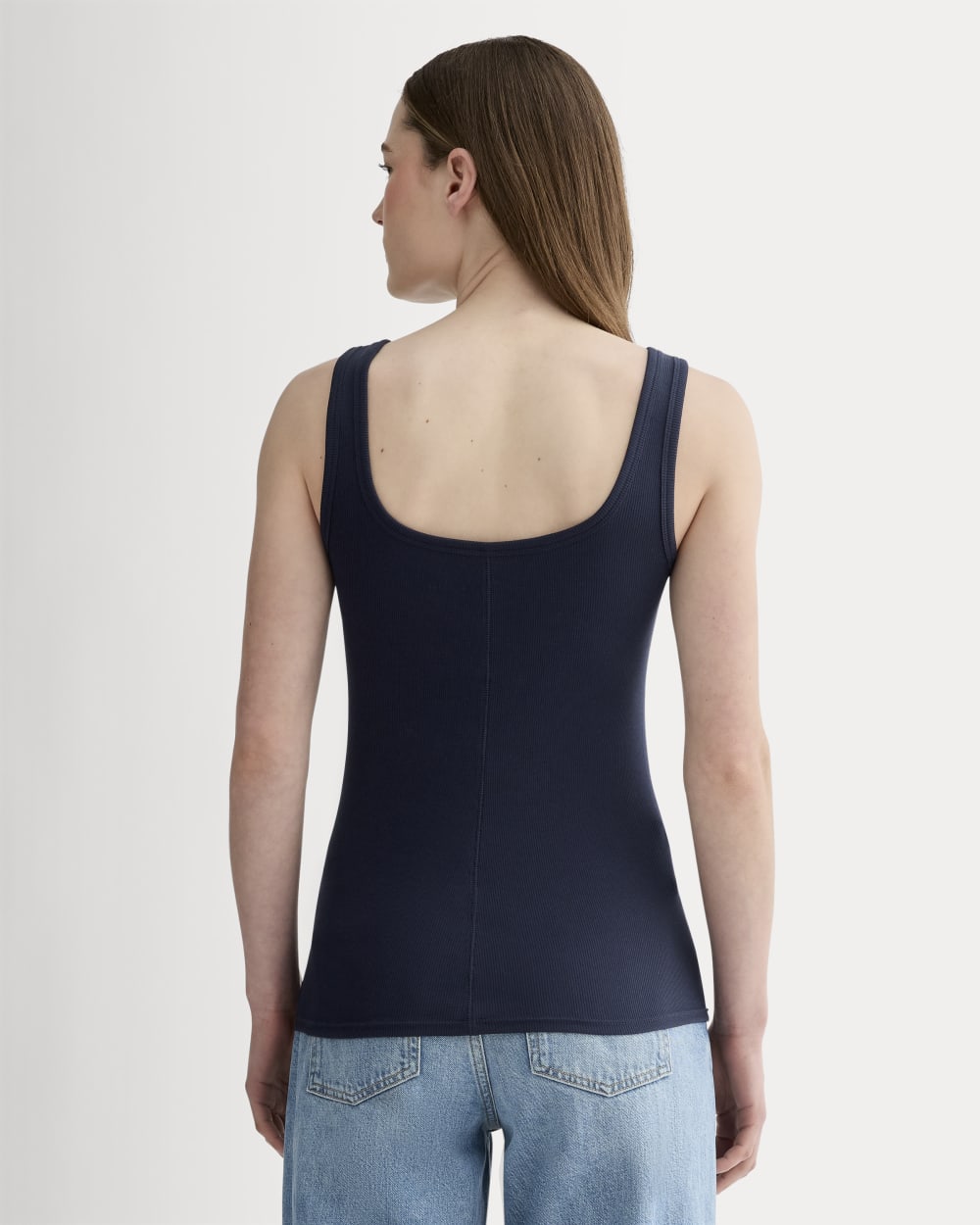 The Luxe Rib Square-Neck Tank in Navy — detail view