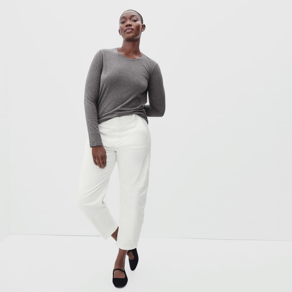 The Organic Cotton Long-Sleeve Crew in Charcoal — detail view