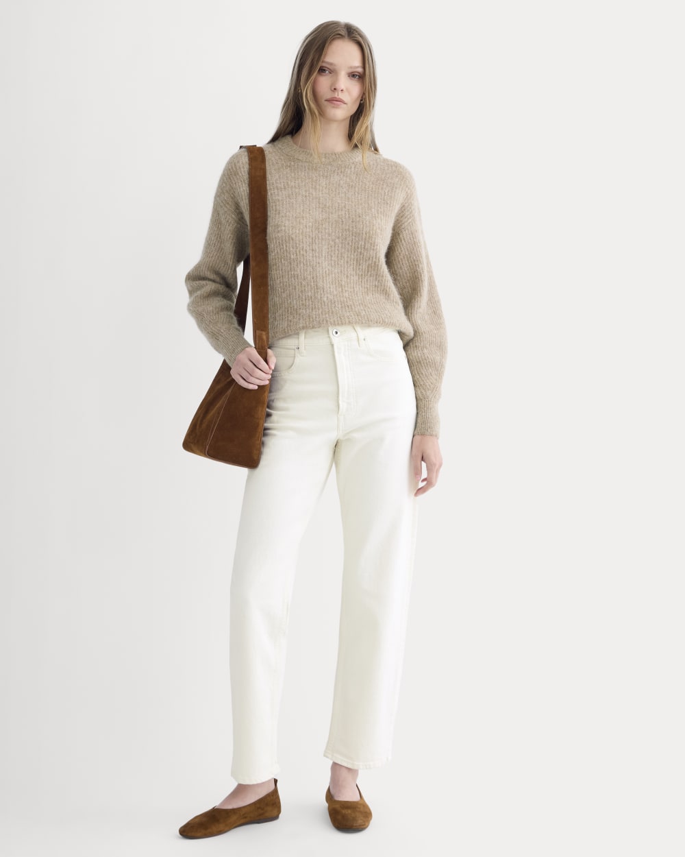 The Cocoon Crew in Alpaca in Dark Heathered Camel — detail view