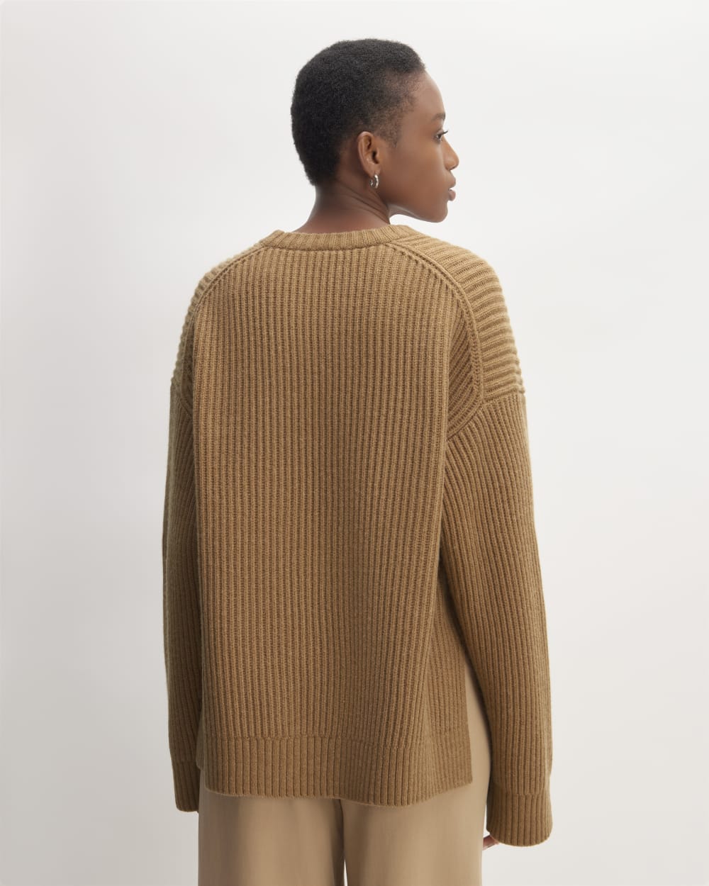 The Oversized Crew in Luxe Merino in Deep Camel — detail view