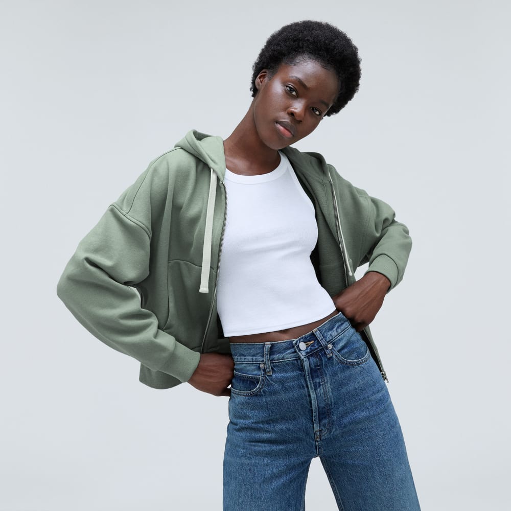 The Track Organic Cotton Hoodie in Lily Pad — detail view