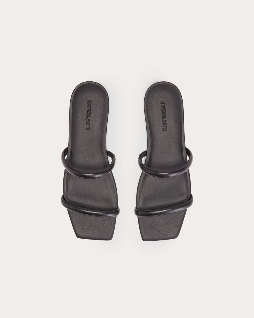 The Double Strap Sandal in Black — detail view