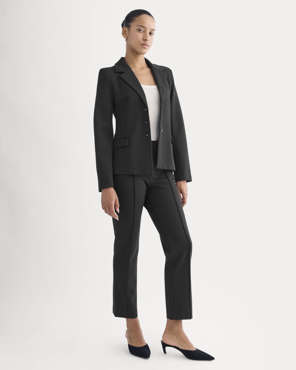 Slim Trouser in Ponte in Black — front view