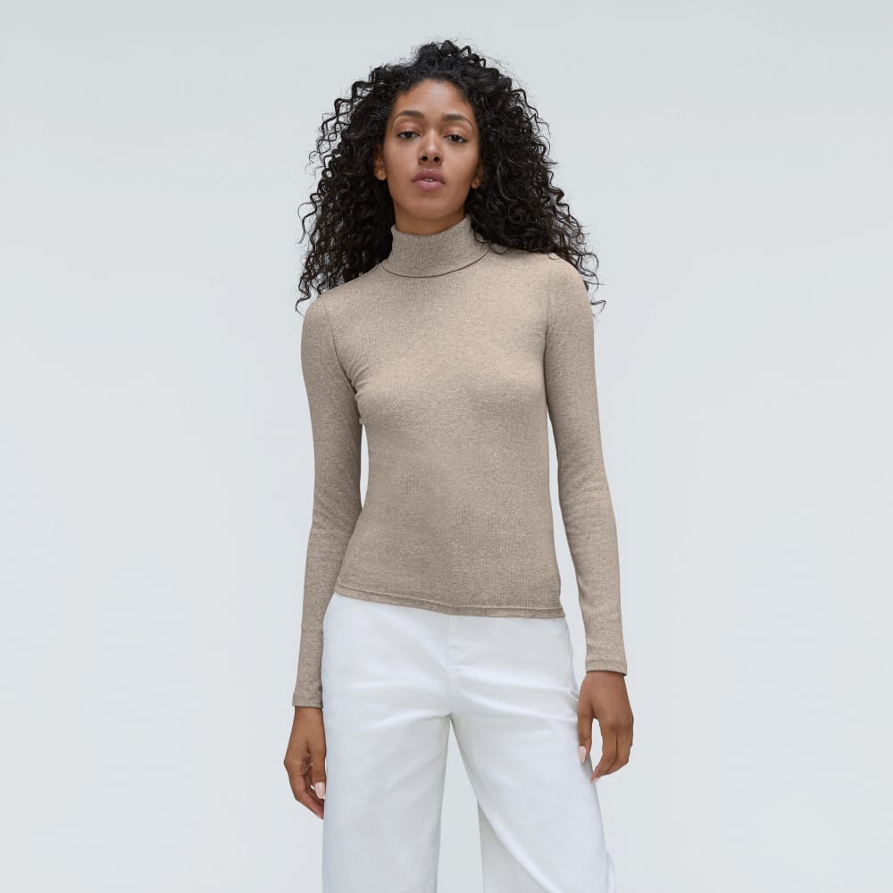 The Luxe Rib Turtleneck in Heathered Meringue — front view