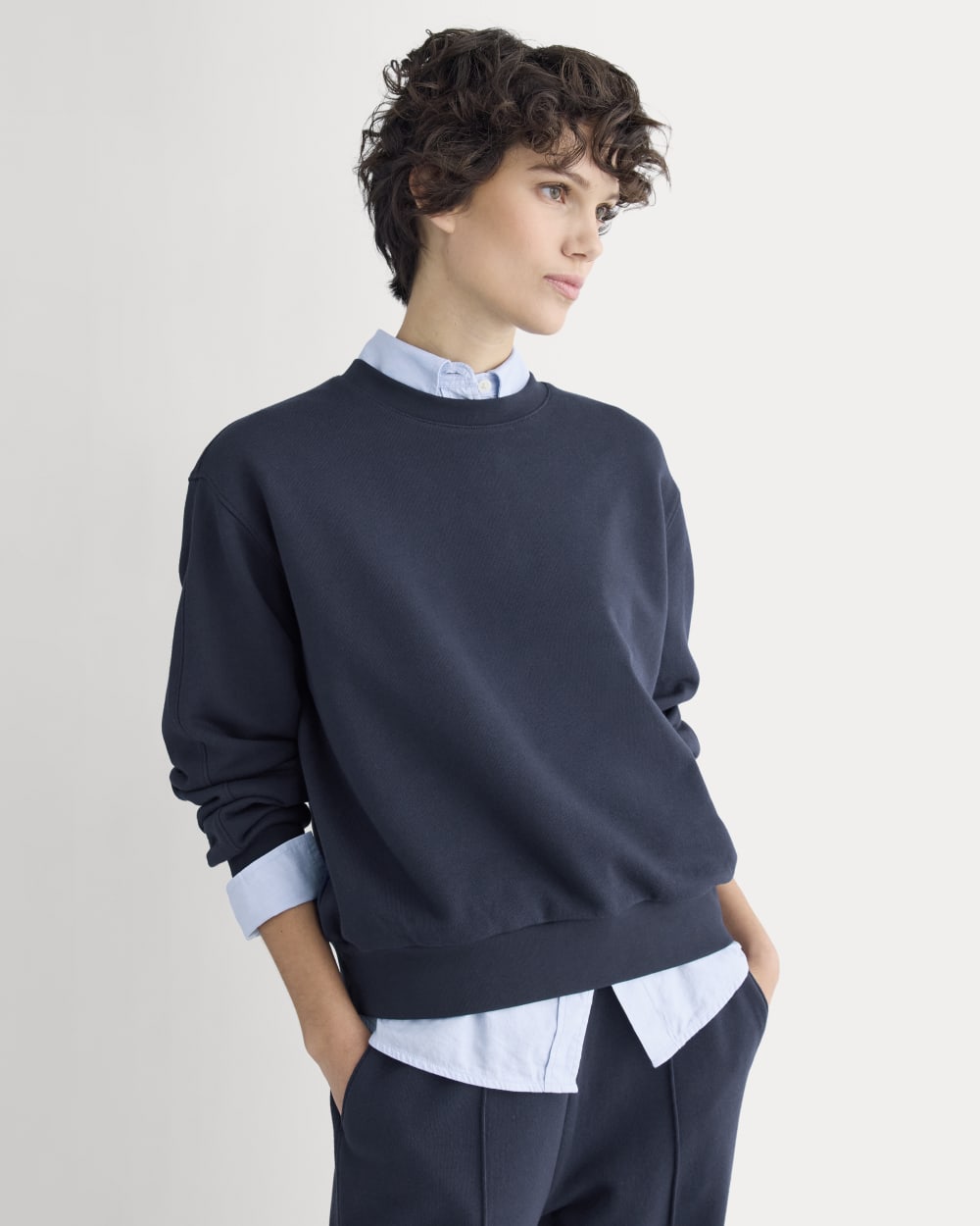 Lightweight Terry Blouson Crew in Navy — front view
