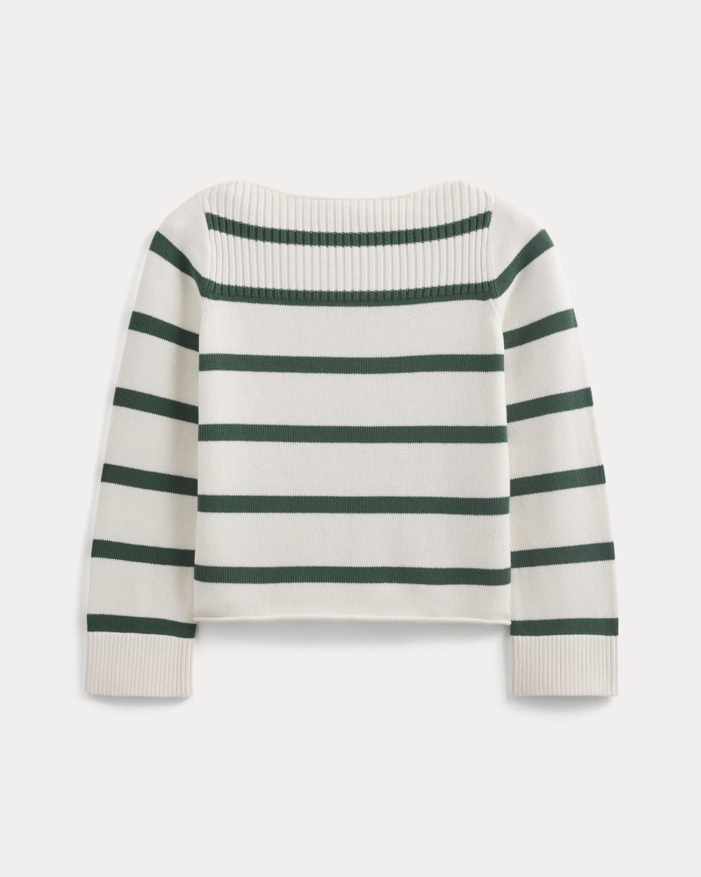 Striped Boatneck Sweater in Everyday Cotton in Hunter Green/Bone — alternate view