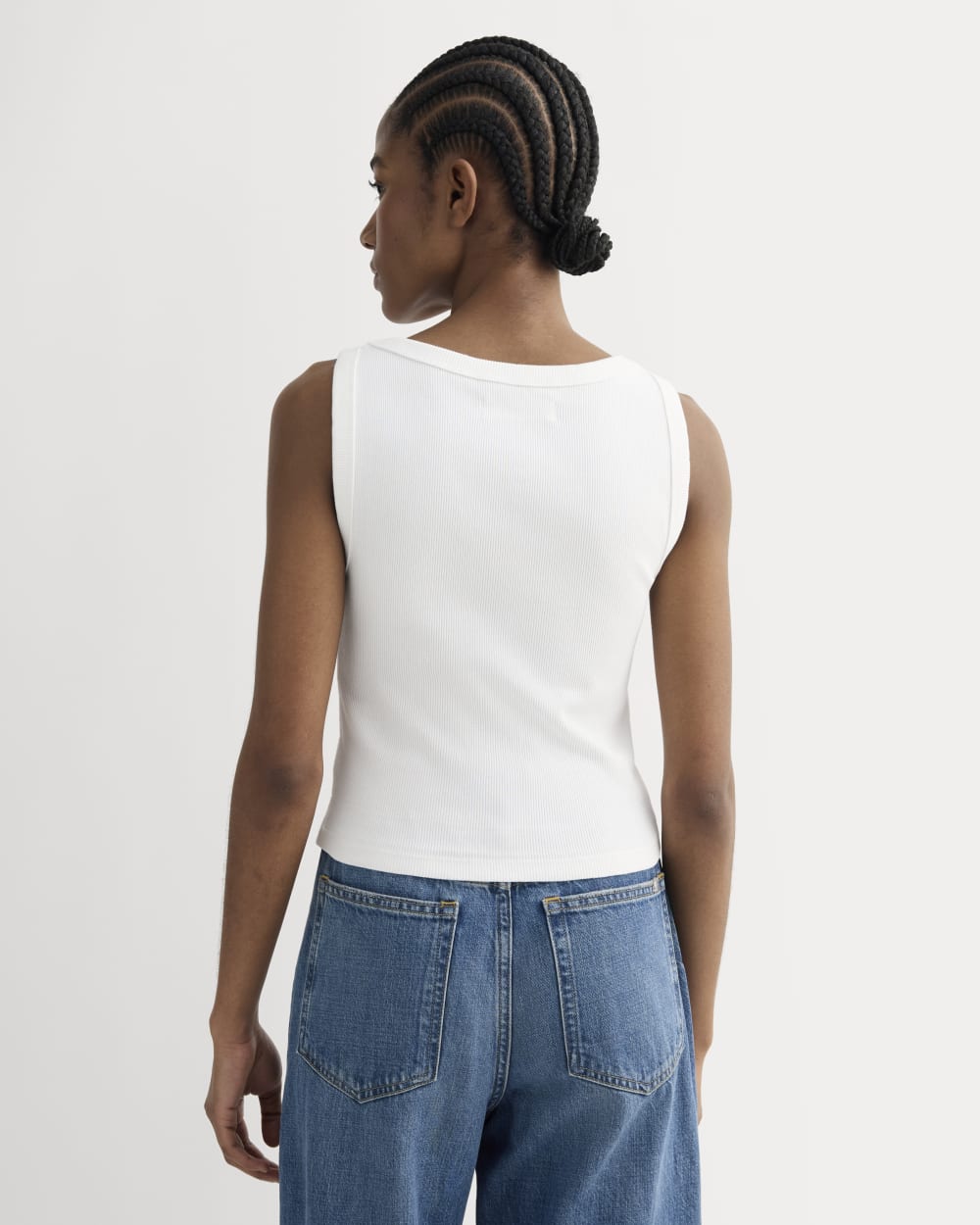 The Selfie Boatneck Tank in White — detail view