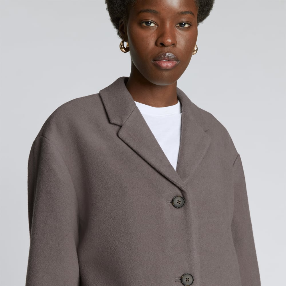 The Italian ReWool® Cocoon Coat in Taupe Grey — detail view