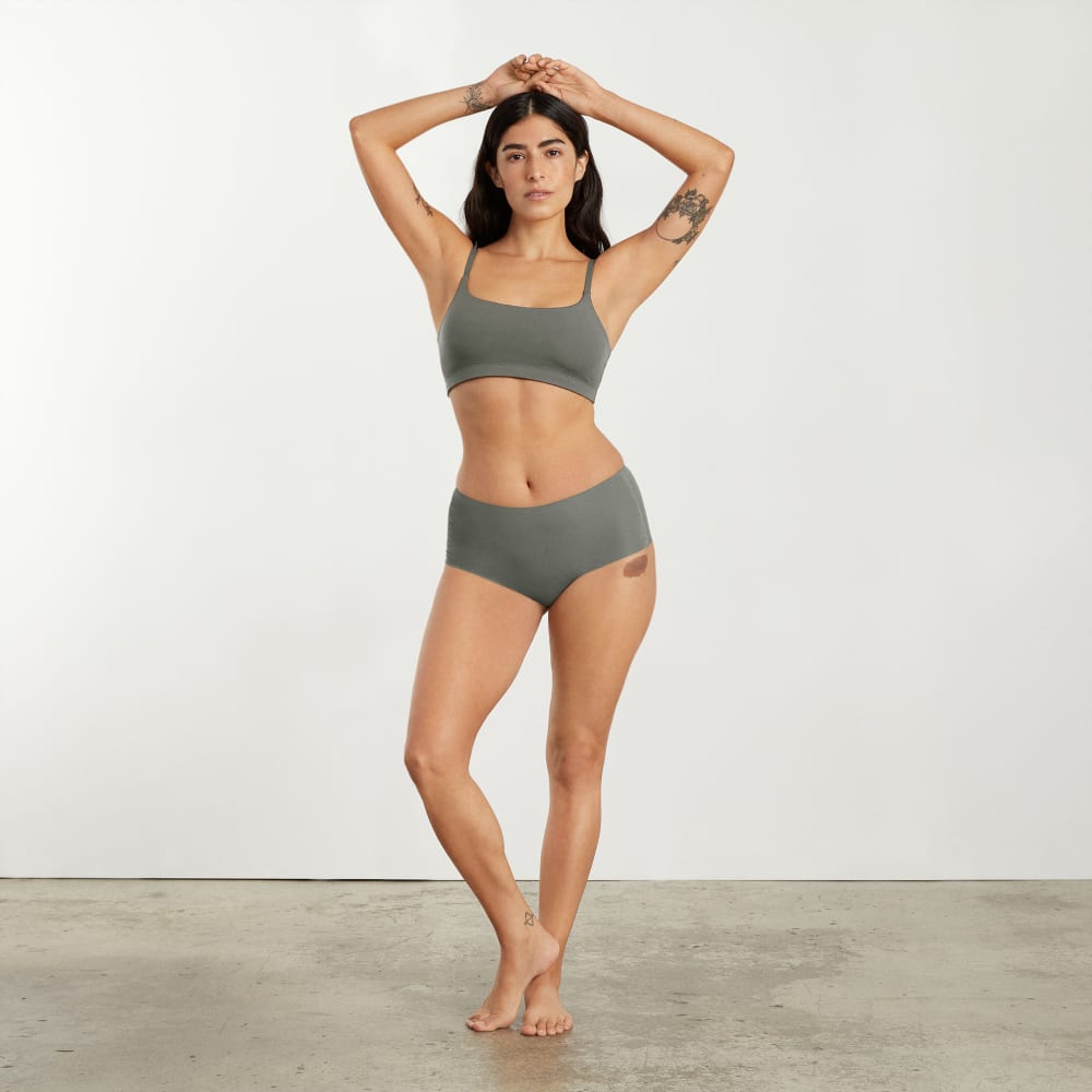 The Invisible Square-Neck Bralette in Pewter Green — detail view