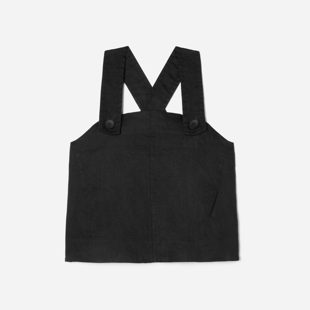 The Apron Linen Tank in Black — front view
