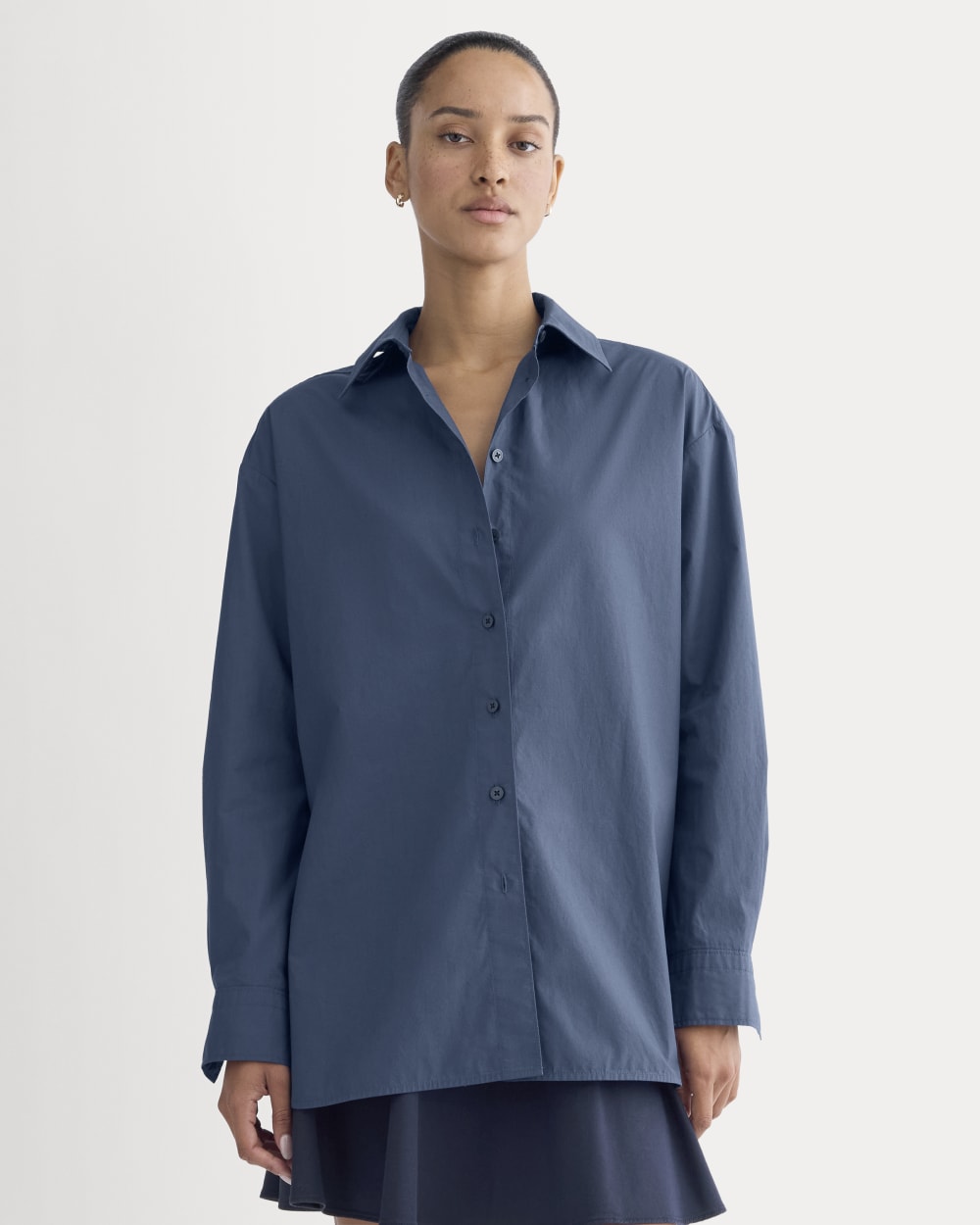 The Boyfriend Shirt in Ultrasoft Cotton in Deep Lazuli Blue — front view