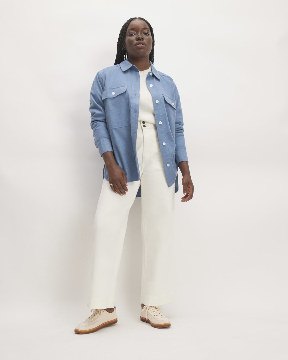 The Classic Cotton Flannel Shirt in Heathered Heritage Blue — detail view