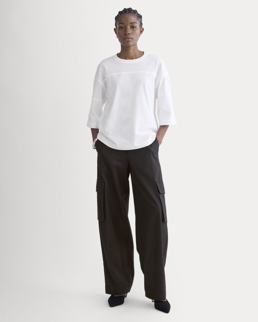 Oversized Varsity Tee in Essential Cotton in White — detail view