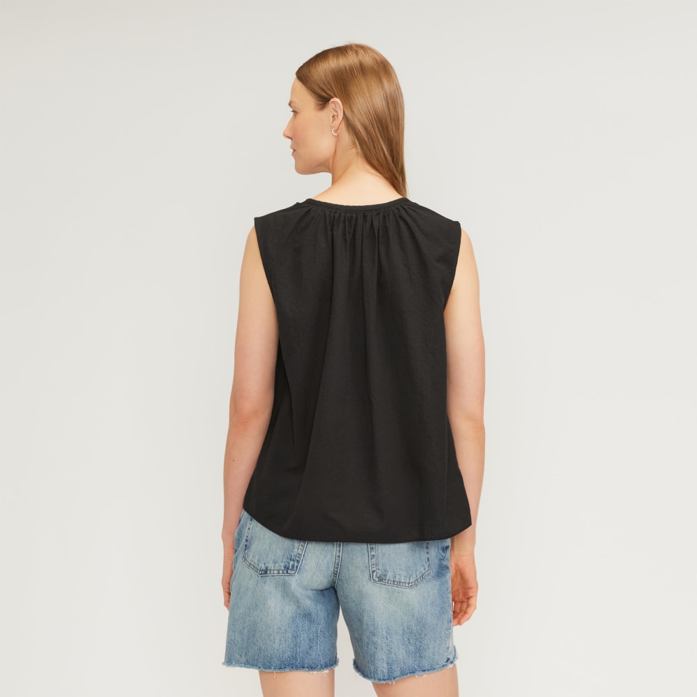 The Gathered Tie-Front Top in Black — detail view