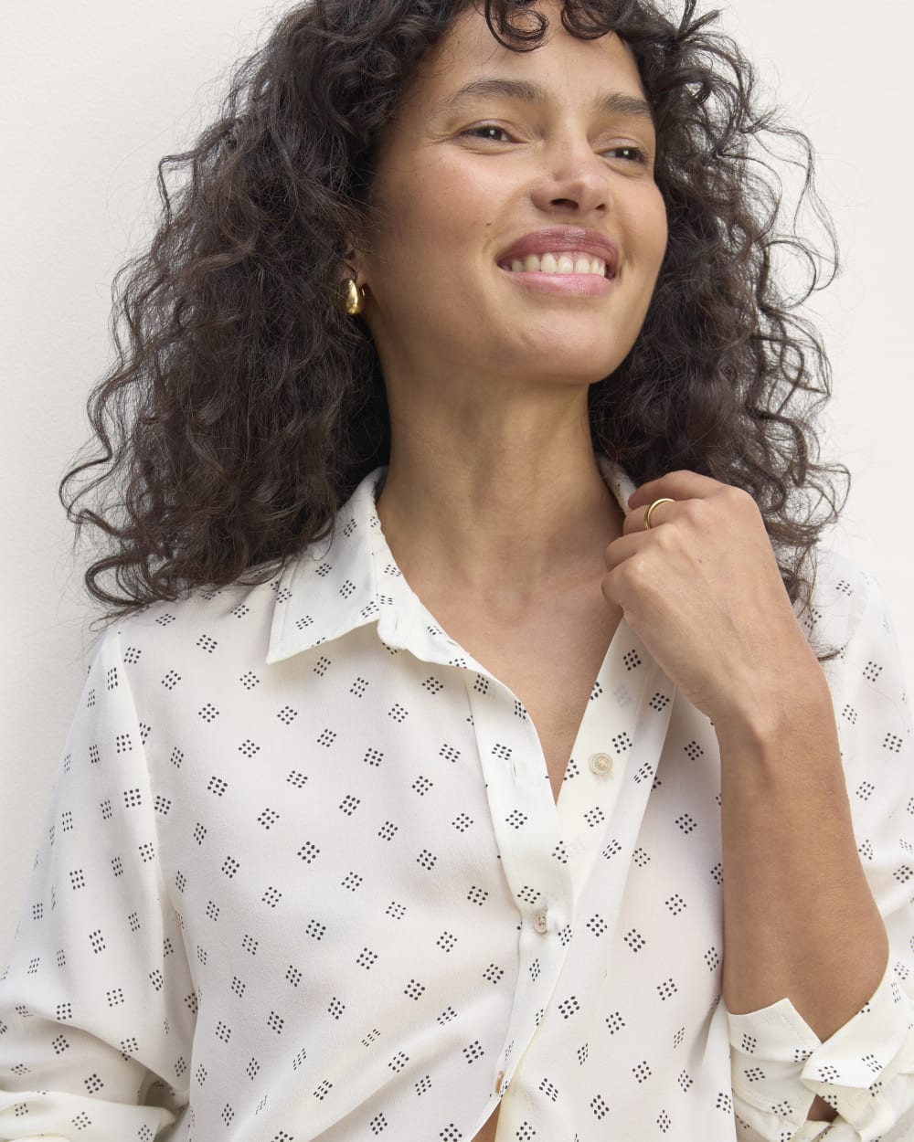 The Must-Have Shirt in Washable Silk in Bone / Black Square Dot — alternate view