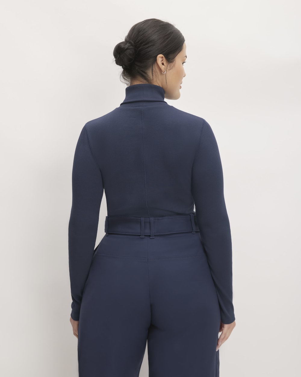 The Luxe Rib Turtleneck in Navy — detail view