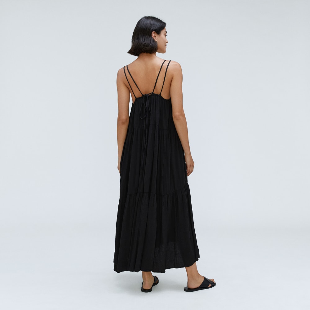 The Naia™ Ripple Tiered Maxi Dress in Black — detail view