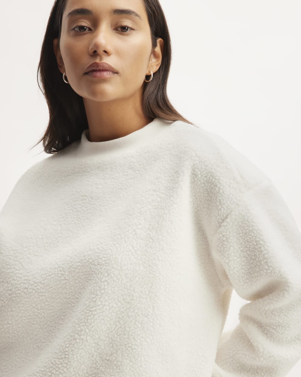 The ReNew Fleece Oversized Crew in Bone — detail view