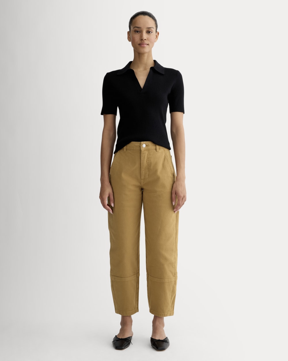 The Utility Barrel Pant in Oak Brown — front view