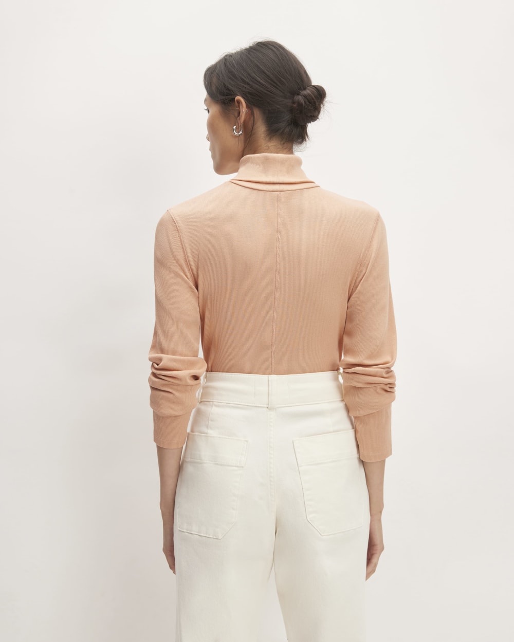The Luxe Rib Turtleneck in Blush Pink — detail view