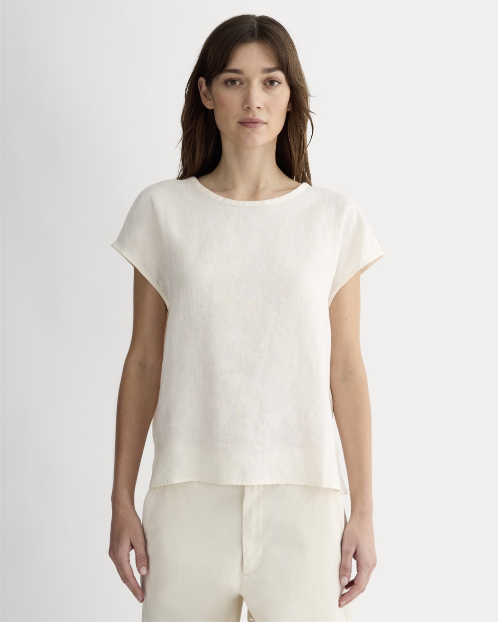 The Muscle Top in Linen in Bone — front view