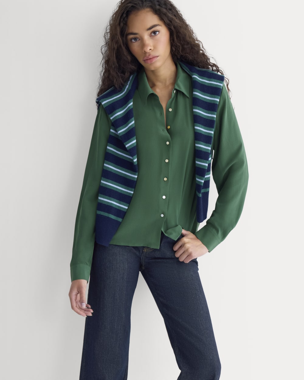 Shrunken Top in Washable Silk in Hunter Green — front view