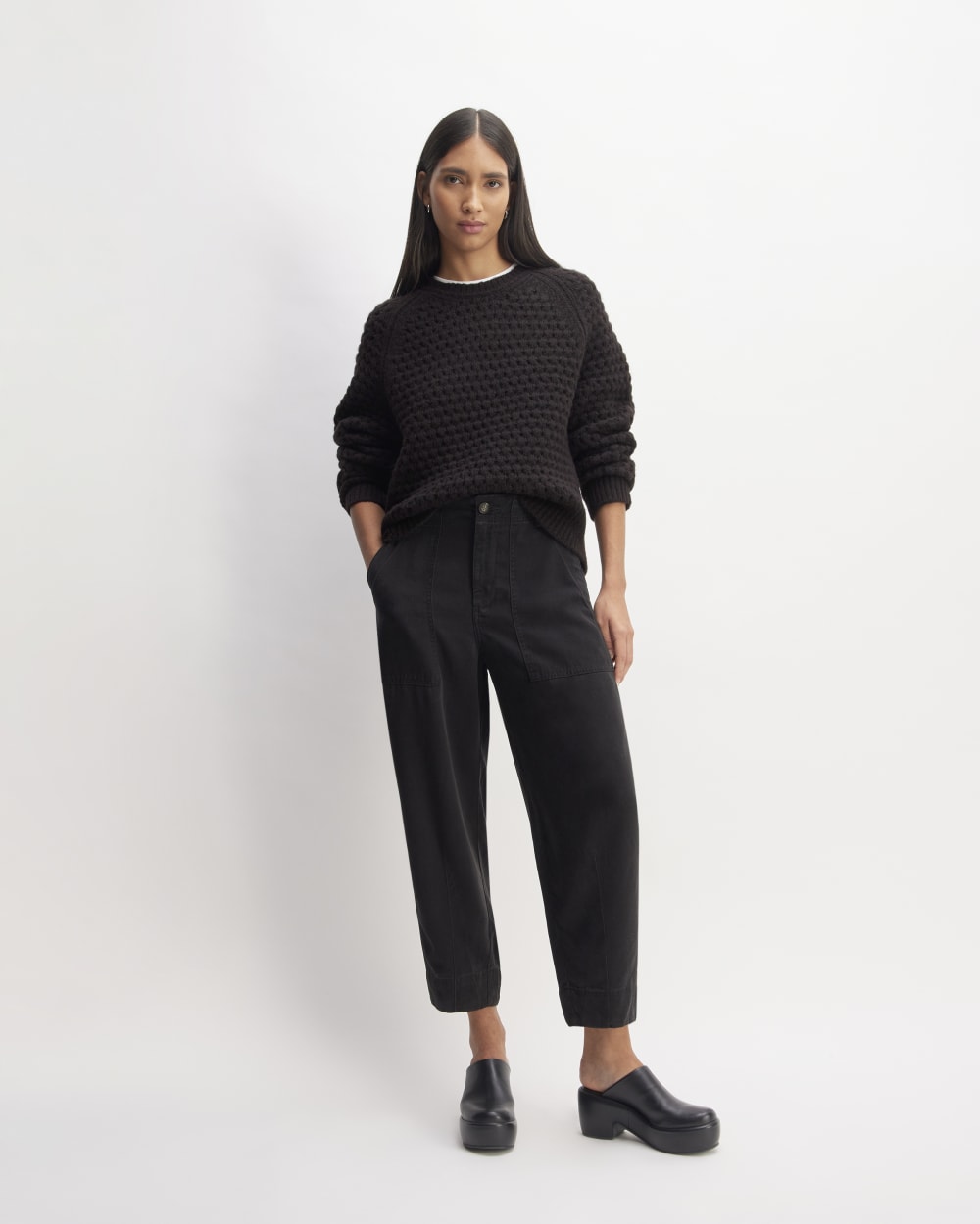 The Cloud Oversized Textured Crew in Black — detail view