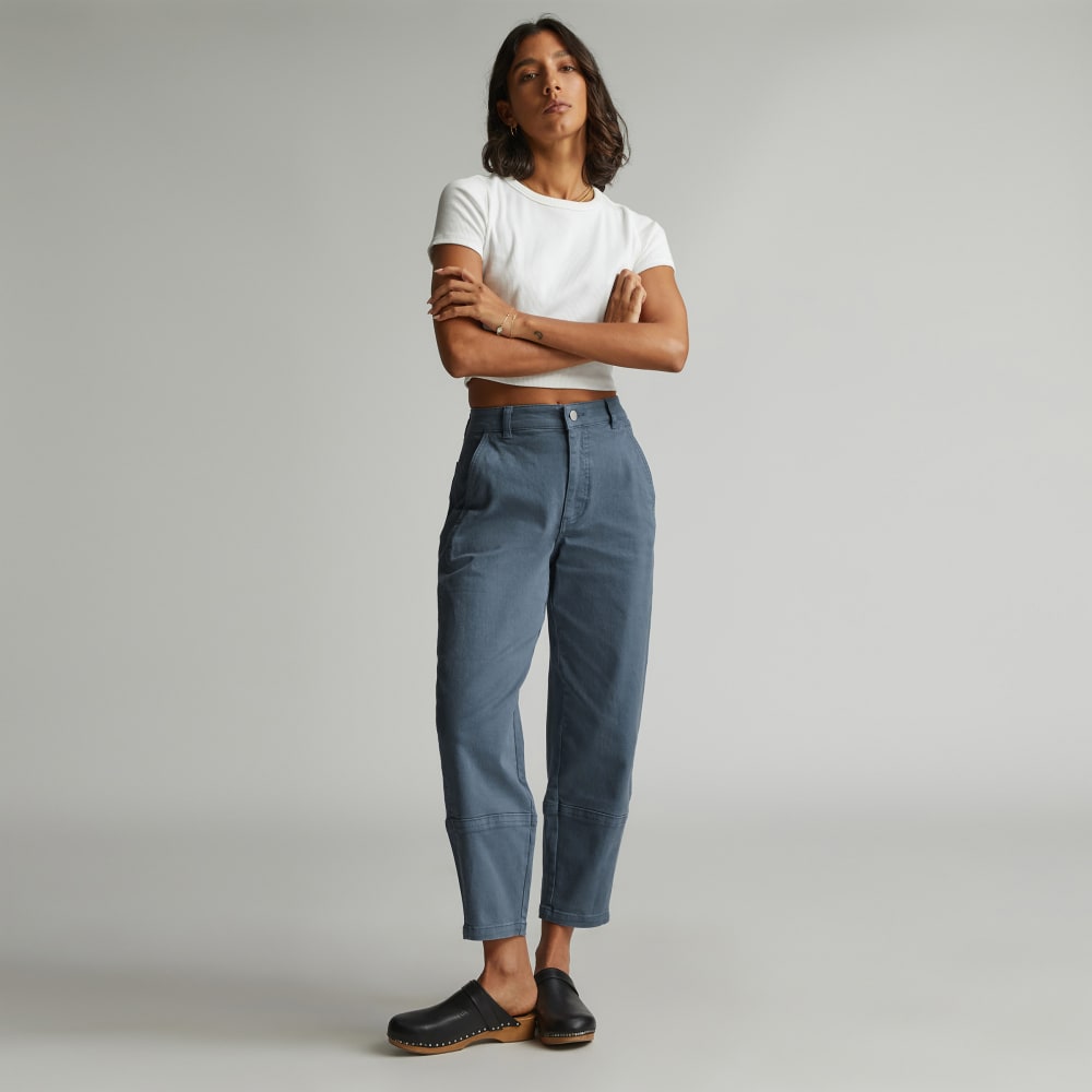 The Utility Barrel Pant in Faded Blue — detail view